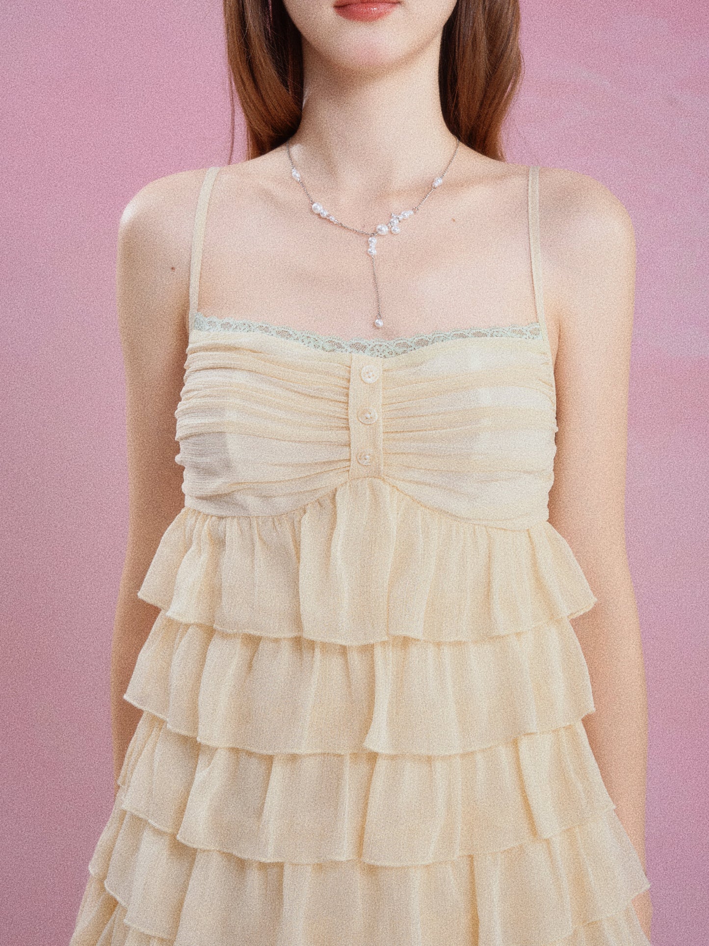 Yellow Ruffle Tiered Cami Dress Women Summer Sleeveless Flowy Cake Dress Slim Fit