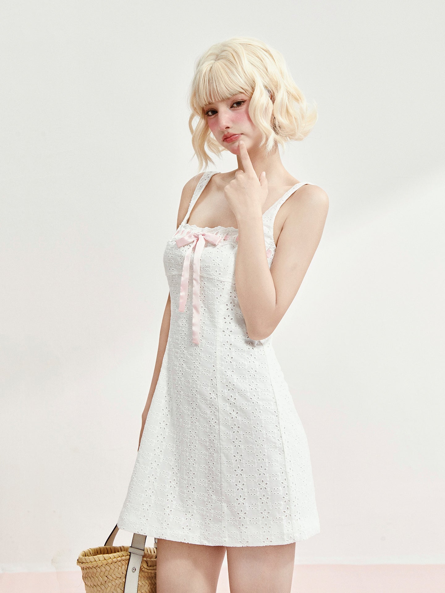 White Embroidered Cotton Mini Dress