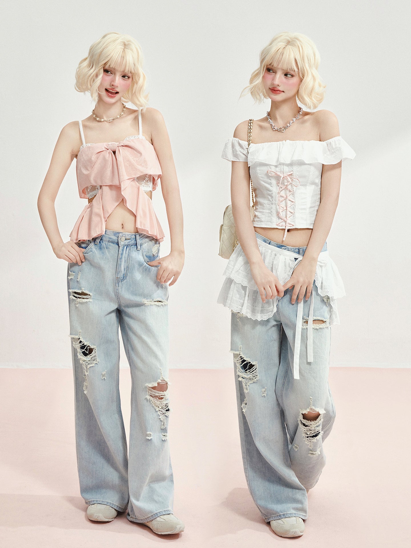 Light Blue Denim Wide-Leg Pants