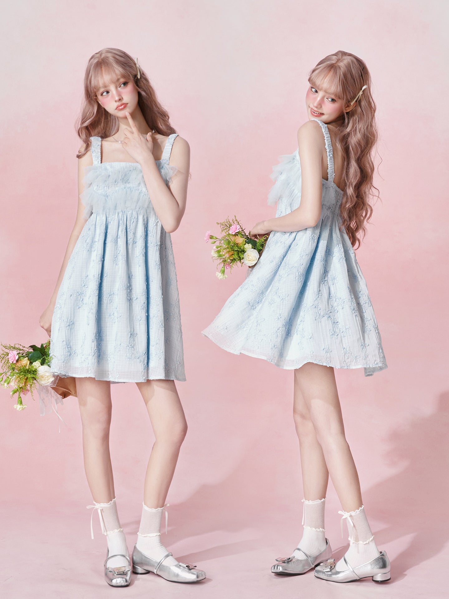Baby Blue Fairy Floral Mini Dress