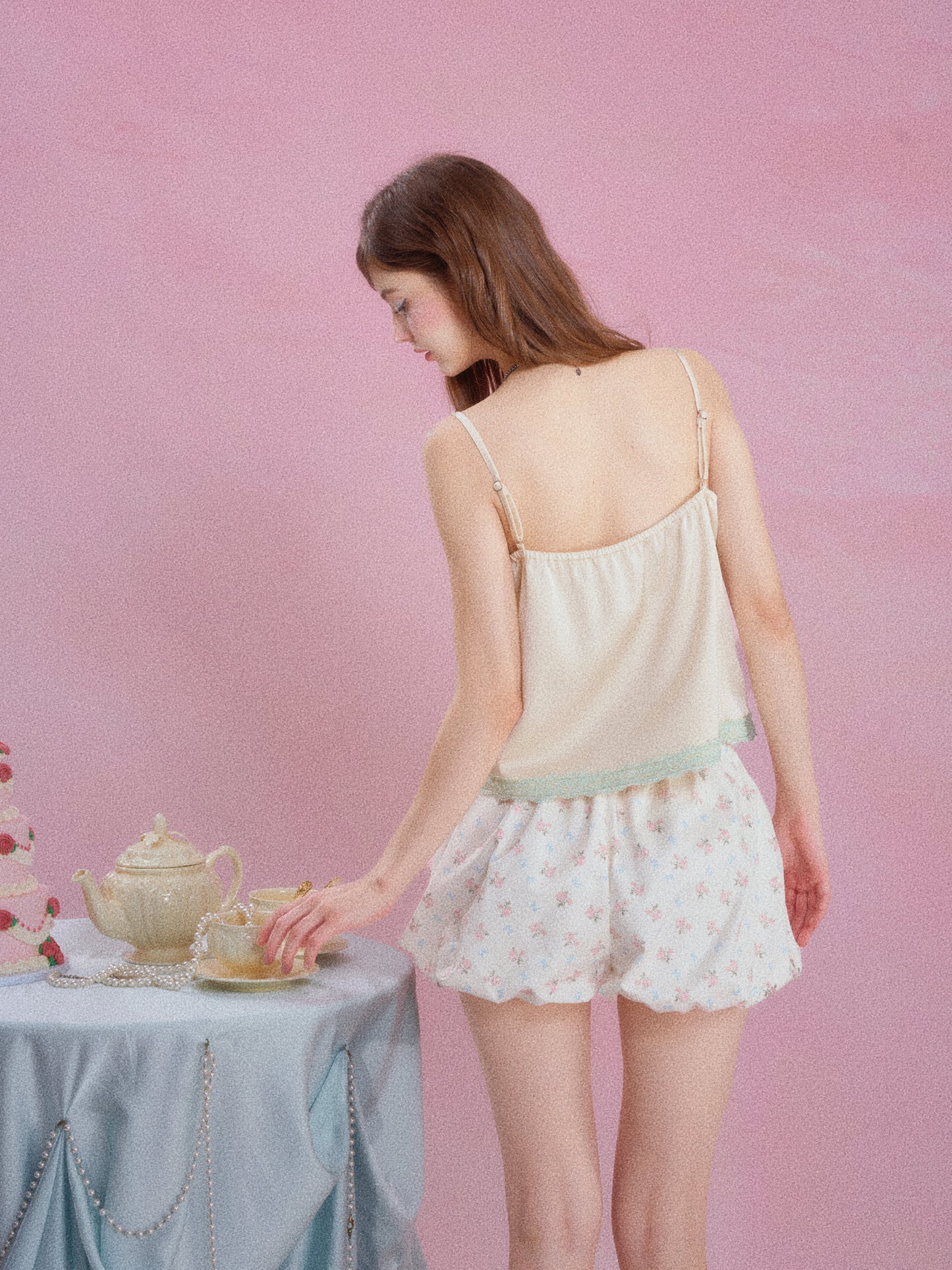⏳ Pre-order Information:Lazy Holiday Mint Green Satin Camisole Top Women Floral Lace Trim Tank