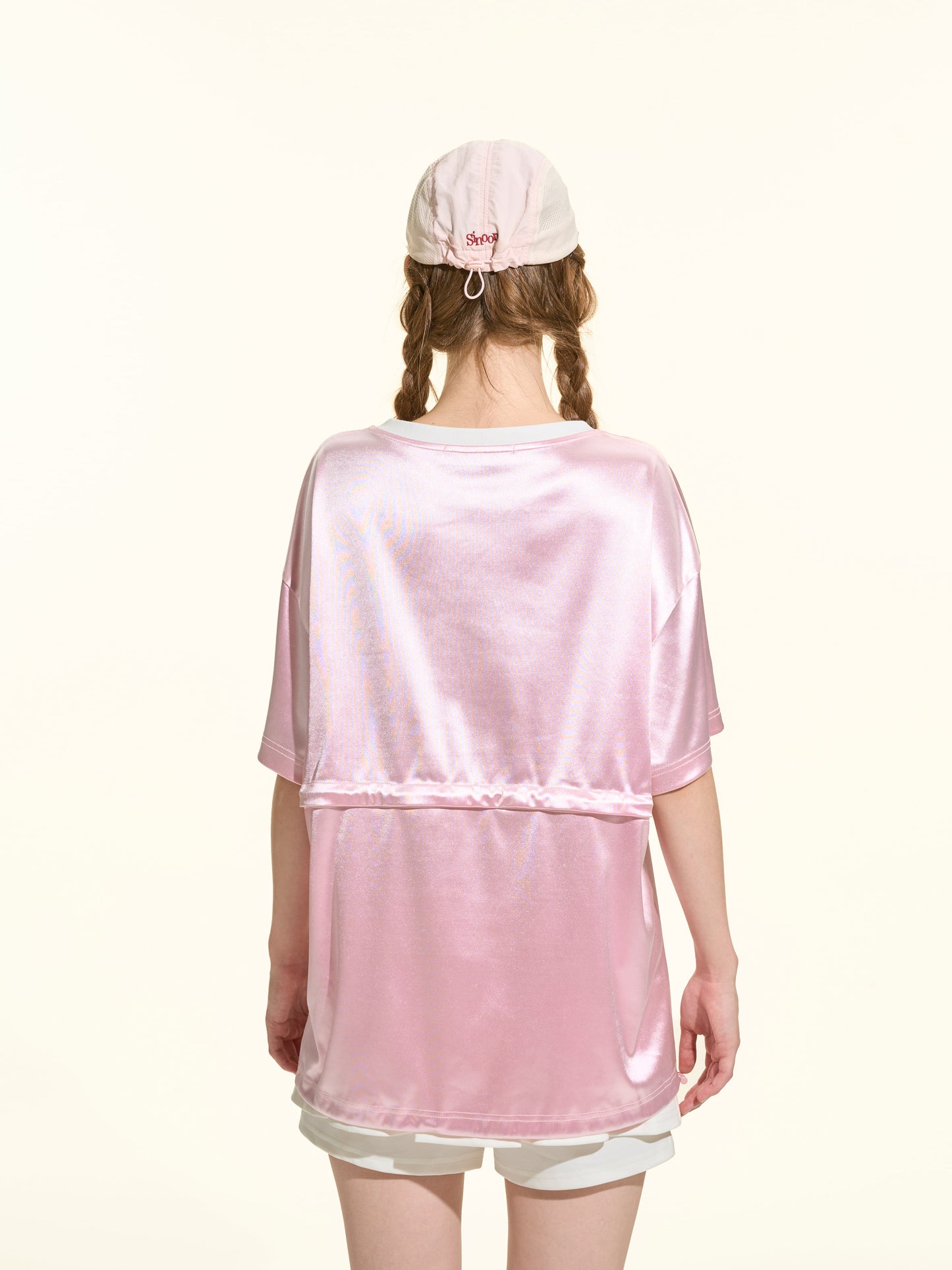 Colorblock Shiny Sporty Quick Dry Tee Women Loose Satin Athletic Jersey Style Top