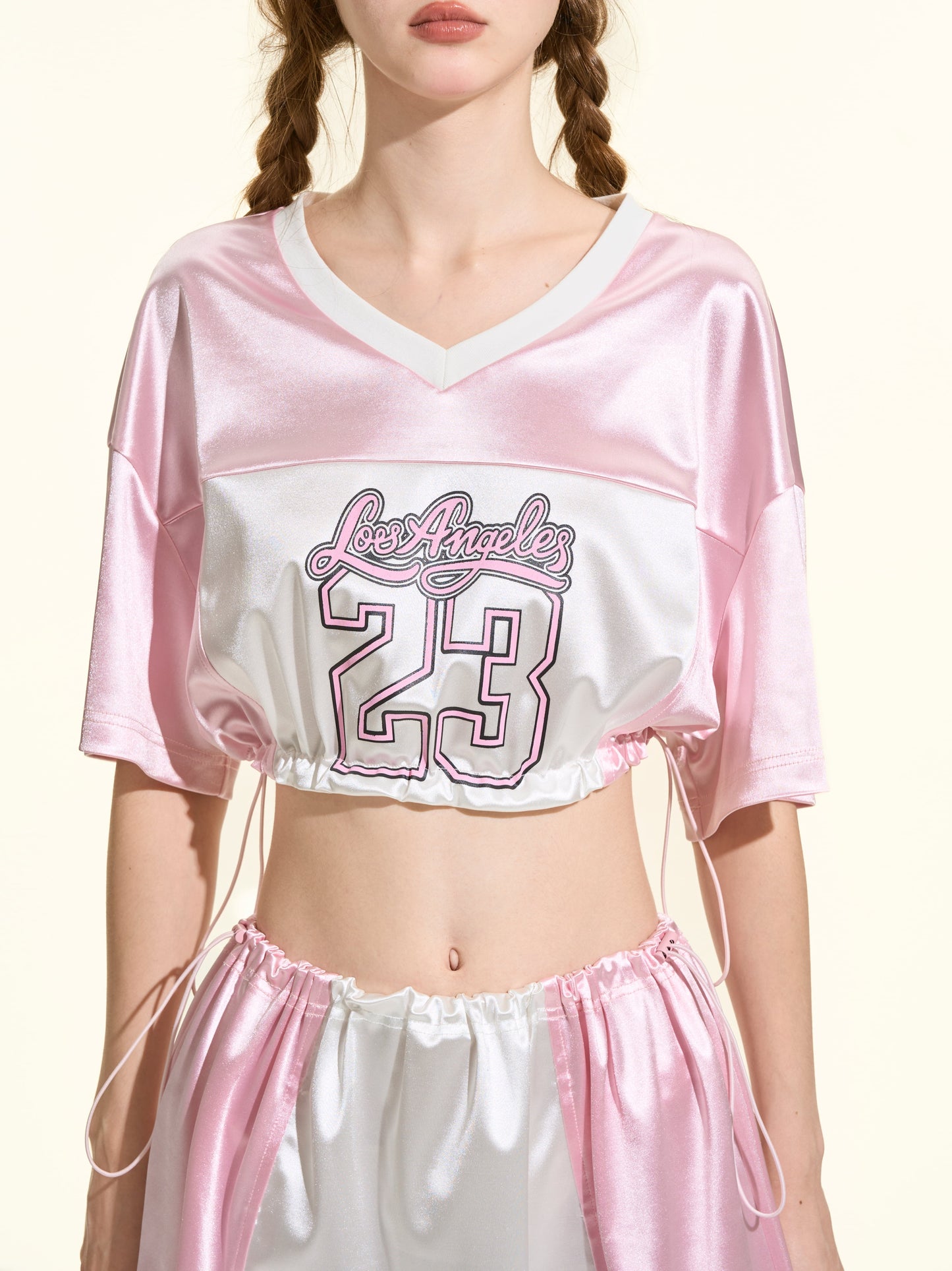 Colorblock Shiny Sporty Quick Dry Tee Women Loose Satin Athletic Jersey Style Top