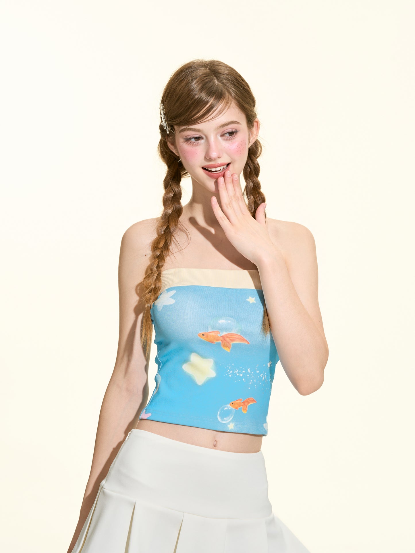 Blue Floral Strapless Tube Top – Slim Fit Sleeveless Cami