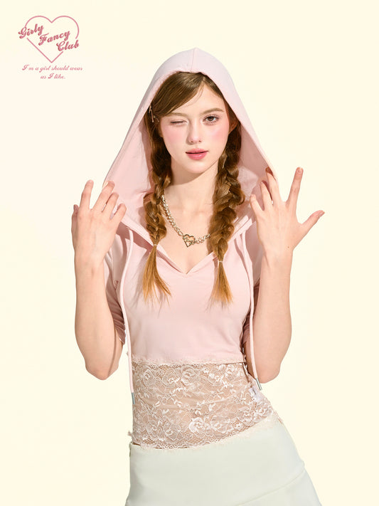 Sweet & Spicy Pink Lace-Trim Hooded Tee