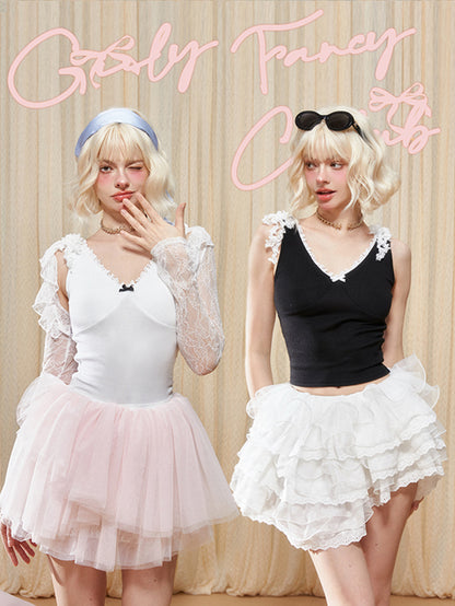 Bow Strap V-Neck Knit Camisole Top