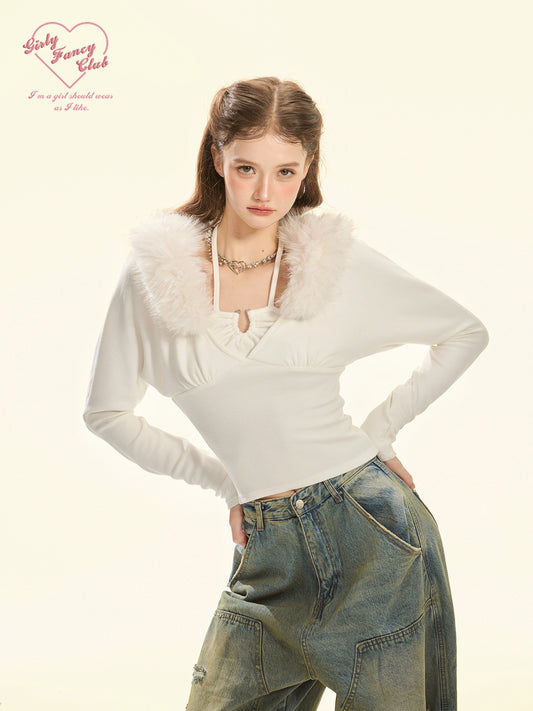 Fleece Sweetheart White Long Sleeve Knit Top