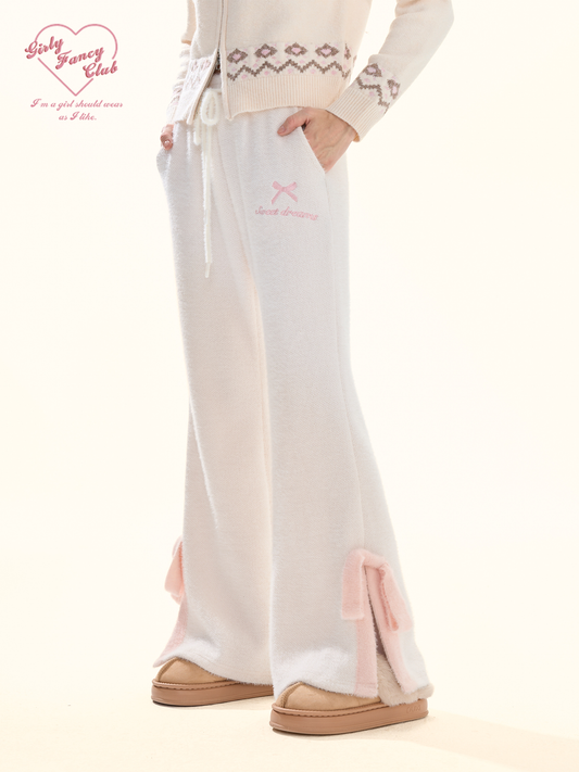 Cream White Fuzzy Knit Lounge Pants