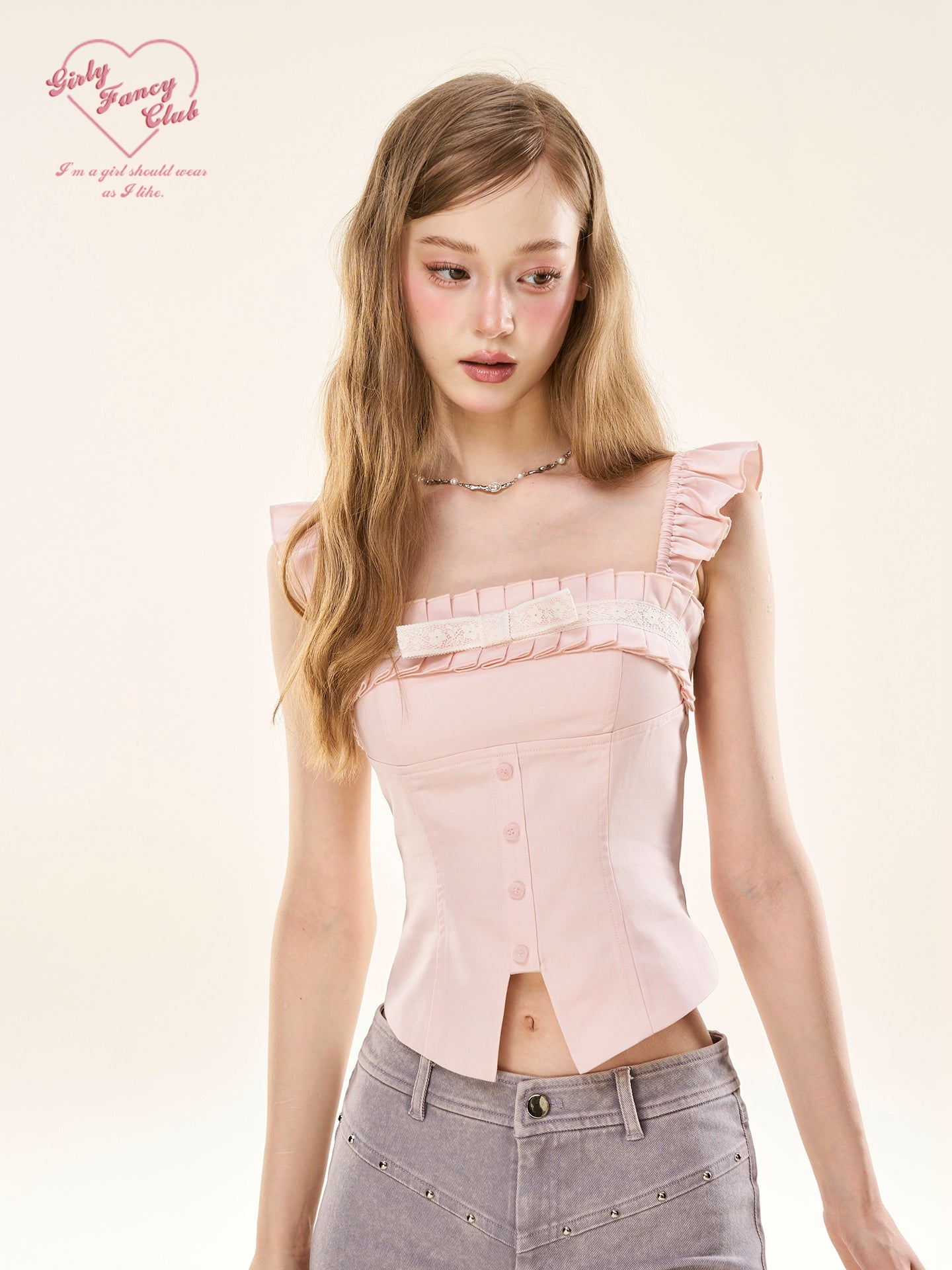 Sweet Girl Lace Pink Satin Corset Top