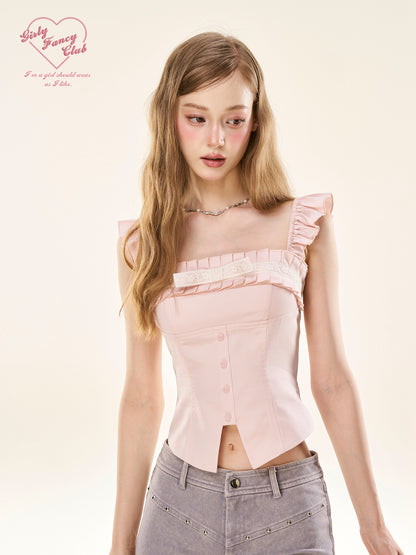Sweet Girl Lace Pink Satin Corset Top
