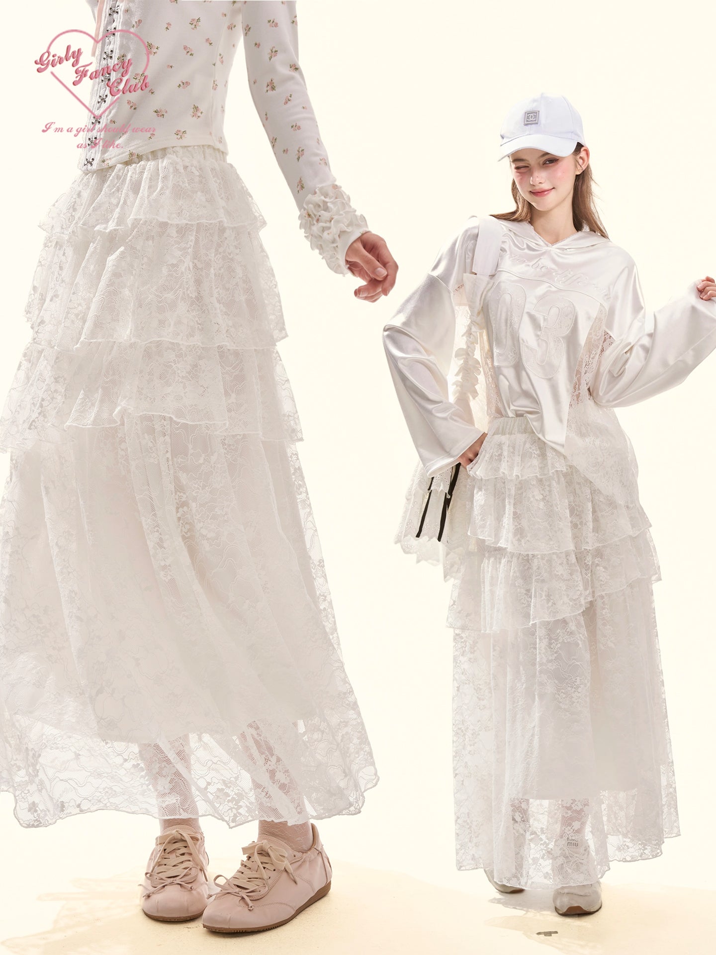 Coquette White Tiered Lace A-Line Midi Skirt
