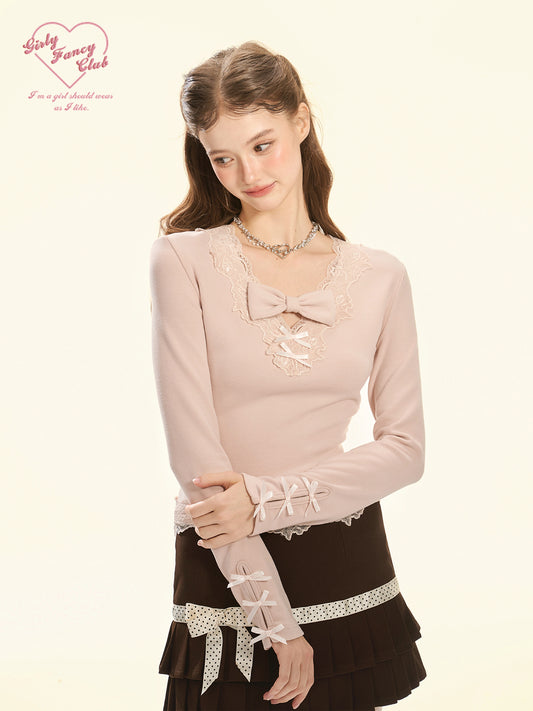 Sakura Lover Peach Pink Lace V-Neck Top