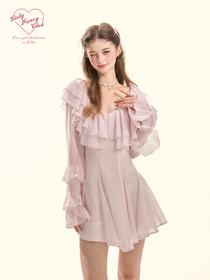 Sakura Lover Pink Ruffle Chiffon Mini Dress