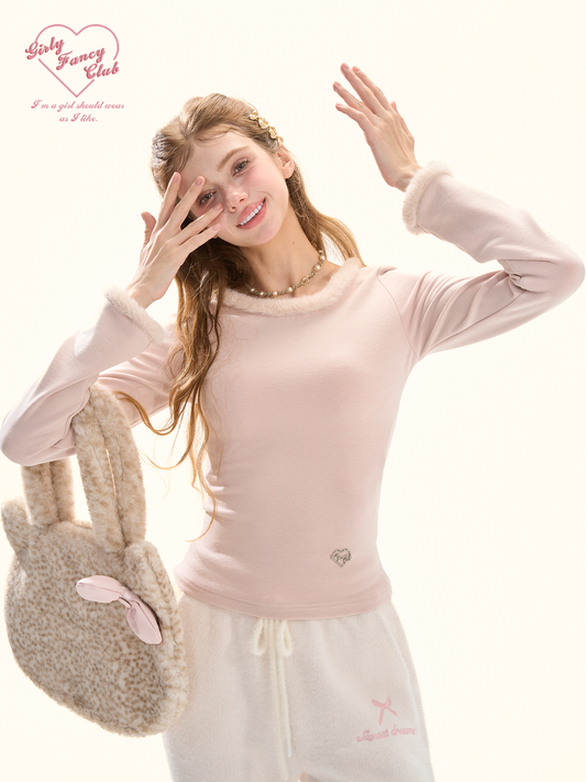 Pink Bow Brushed Knit Long Sleeve Top