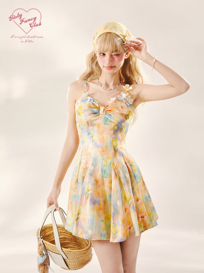 Monet Dream Oil Painting Floral Cami Midi Dress