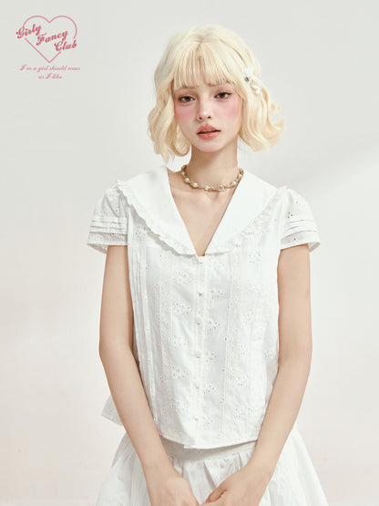 White Floral Eyelet Crop Top