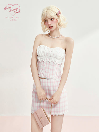 Pink Plaid Cami Top & Mini Skirt Set