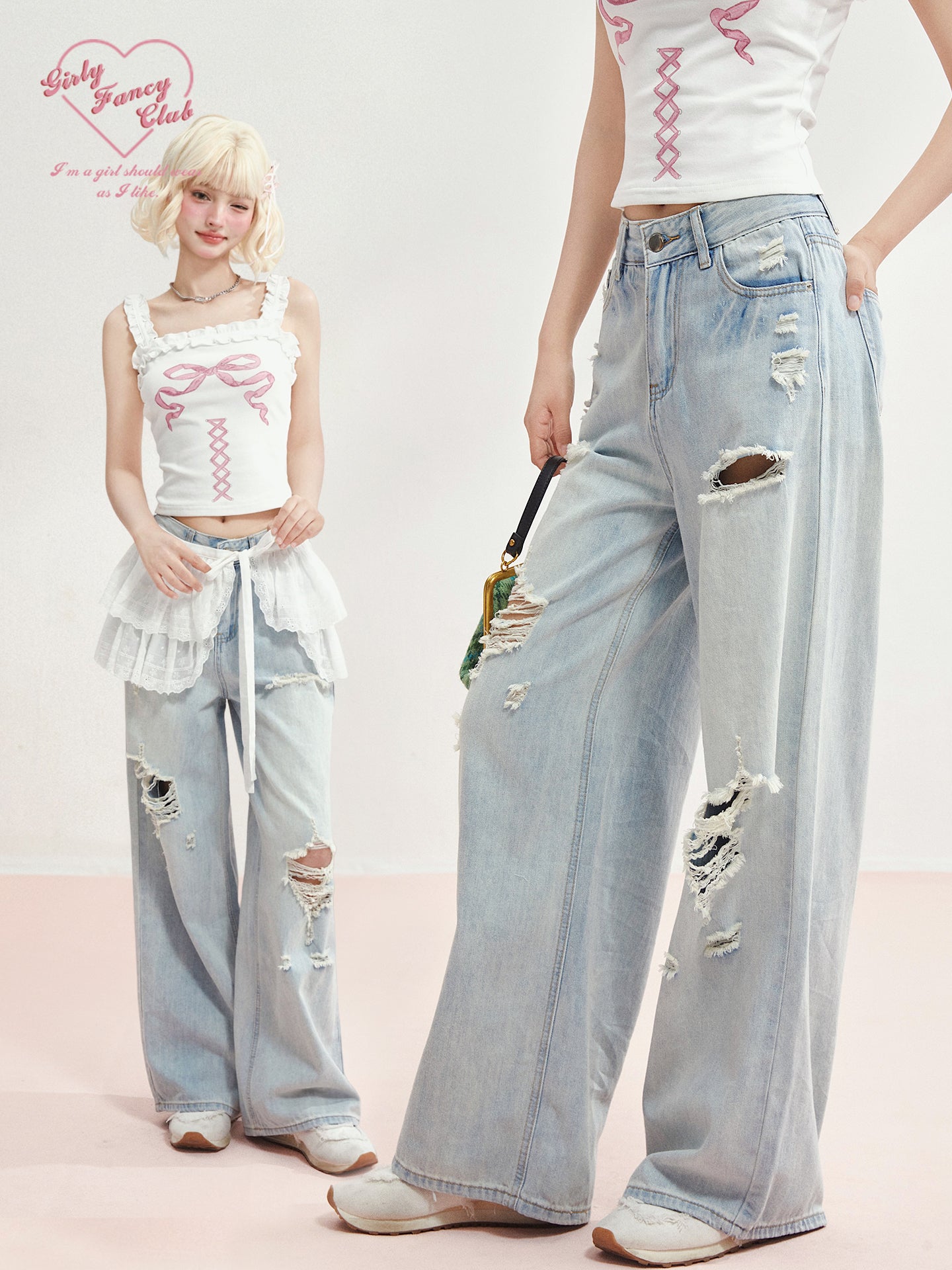 Light Blue Denim Wide-Leg Pants