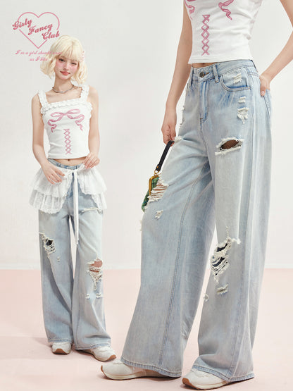 Light Blue Denim Wide-Leg Pants