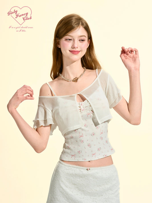 Lace Trim Cropped Knit Shrug