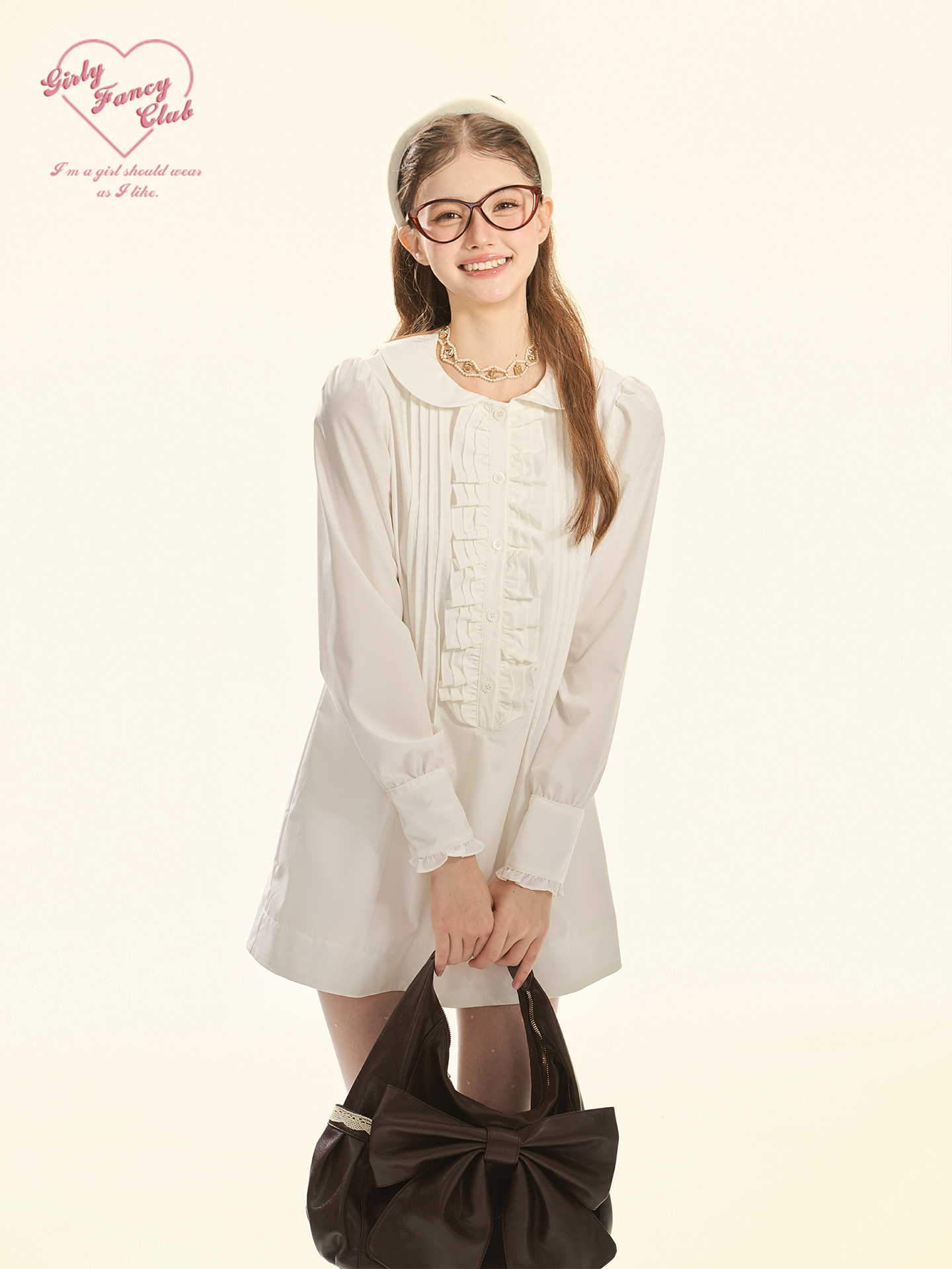 White Ruffle Collar Shirt Dress