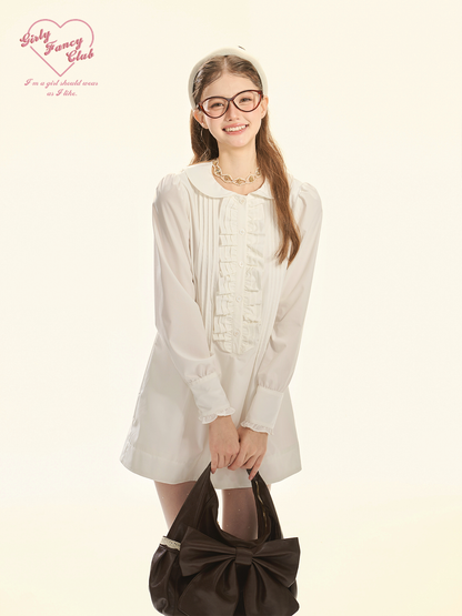 White Ruffle Collar Shirt Dress