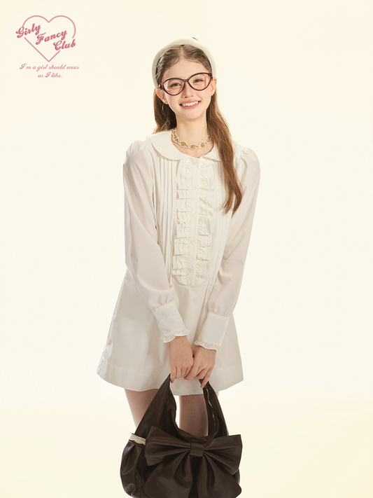 White Ruffle Collar Shirt Dress