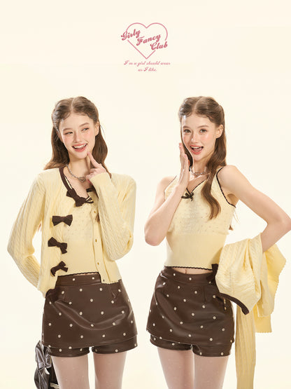 Butter Cream Bow Knit Cardigan & Cami Top Set