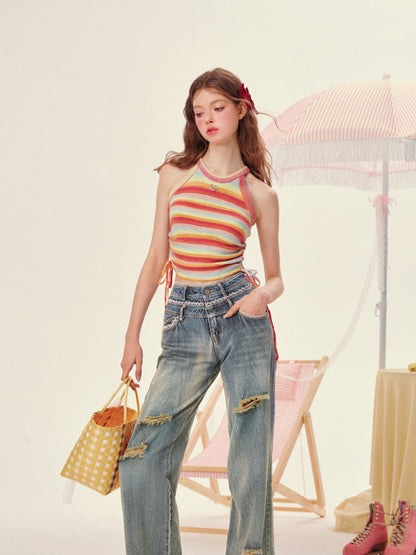 Rainbow Stripe Knit Cami Top – Colorful Summer Tank