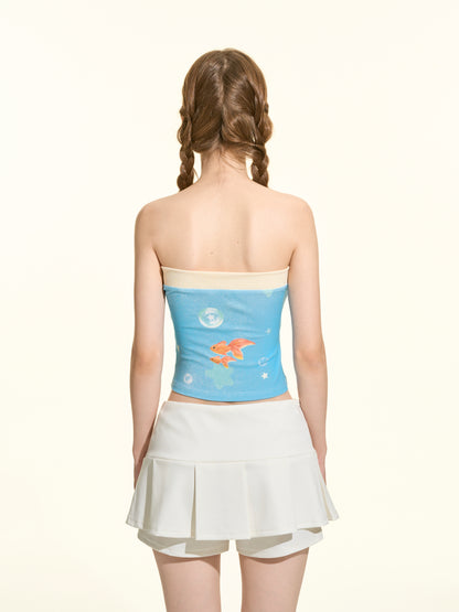 Blue Floral Strapless Tube Top – Slim Fit Sleeveless Cami