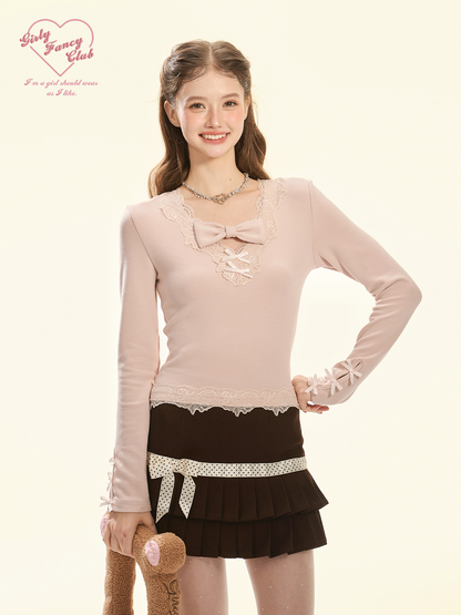 Sakura Lover Peach Pink Lace V-Neck Top