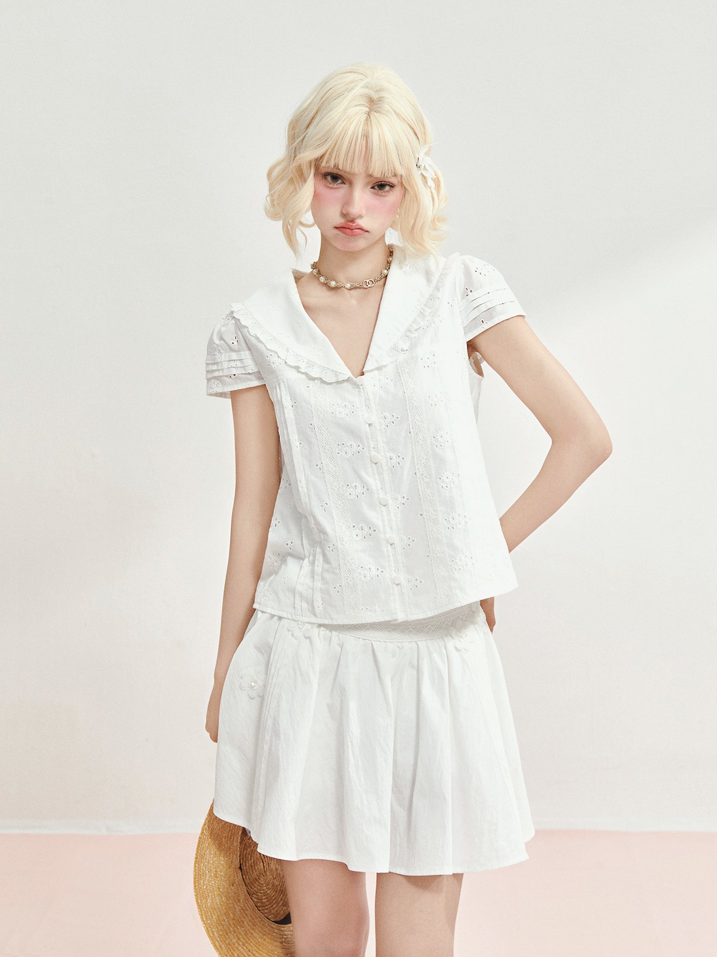 White Floral Eyelet Crop Top