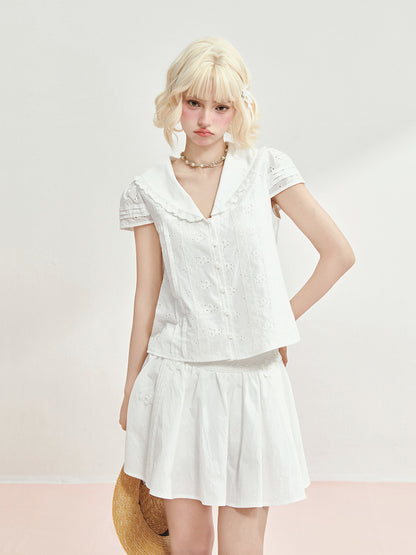 White Floral Eyelet Crop Top