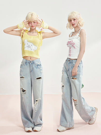 Light Blue Denim Wide-Leg Pants