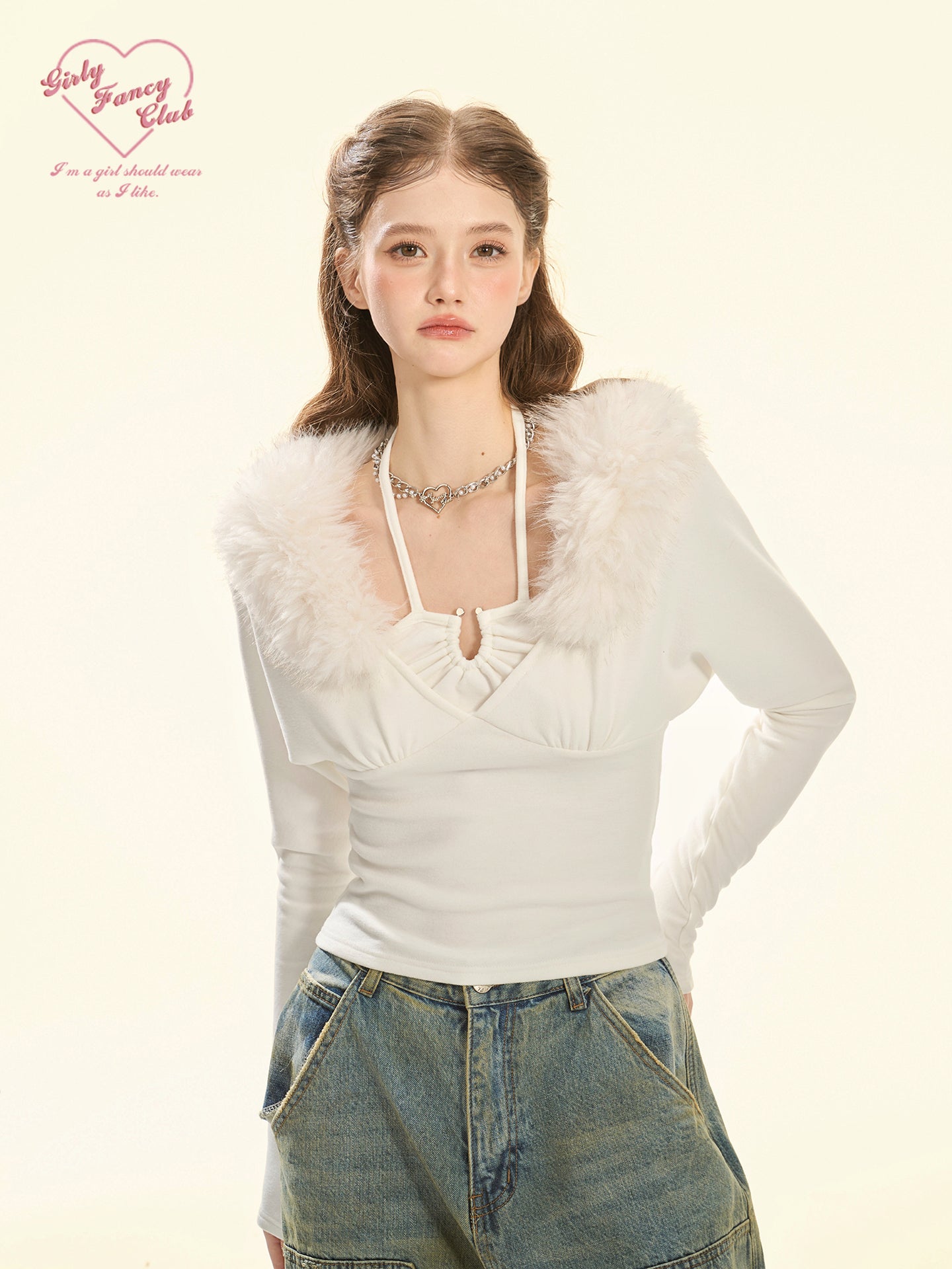 Fleece Sweetheart White Long Sleeve Knit Top