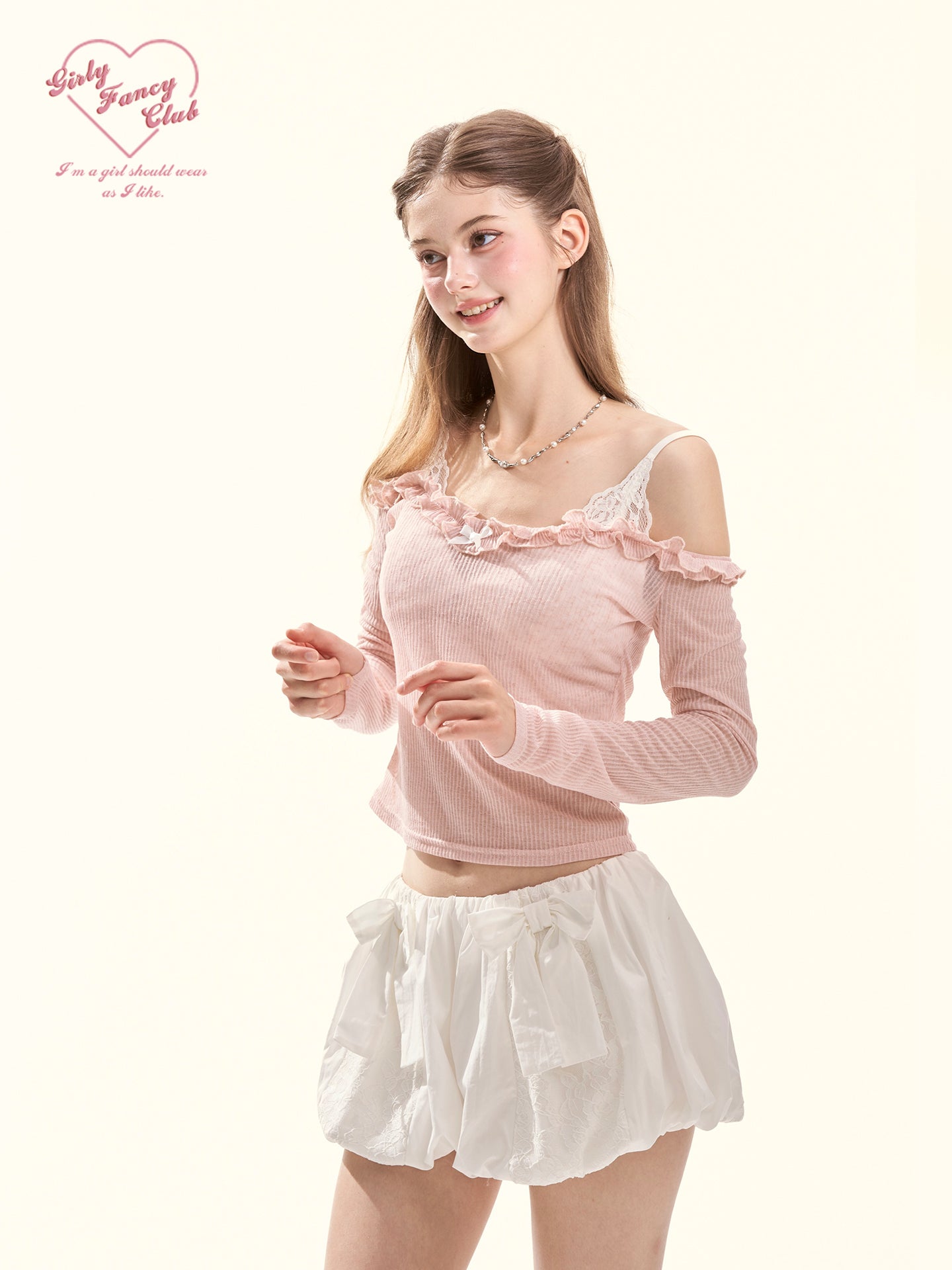 Spring Crush Pink Lace-Trim Off-Shoulder Knit Top