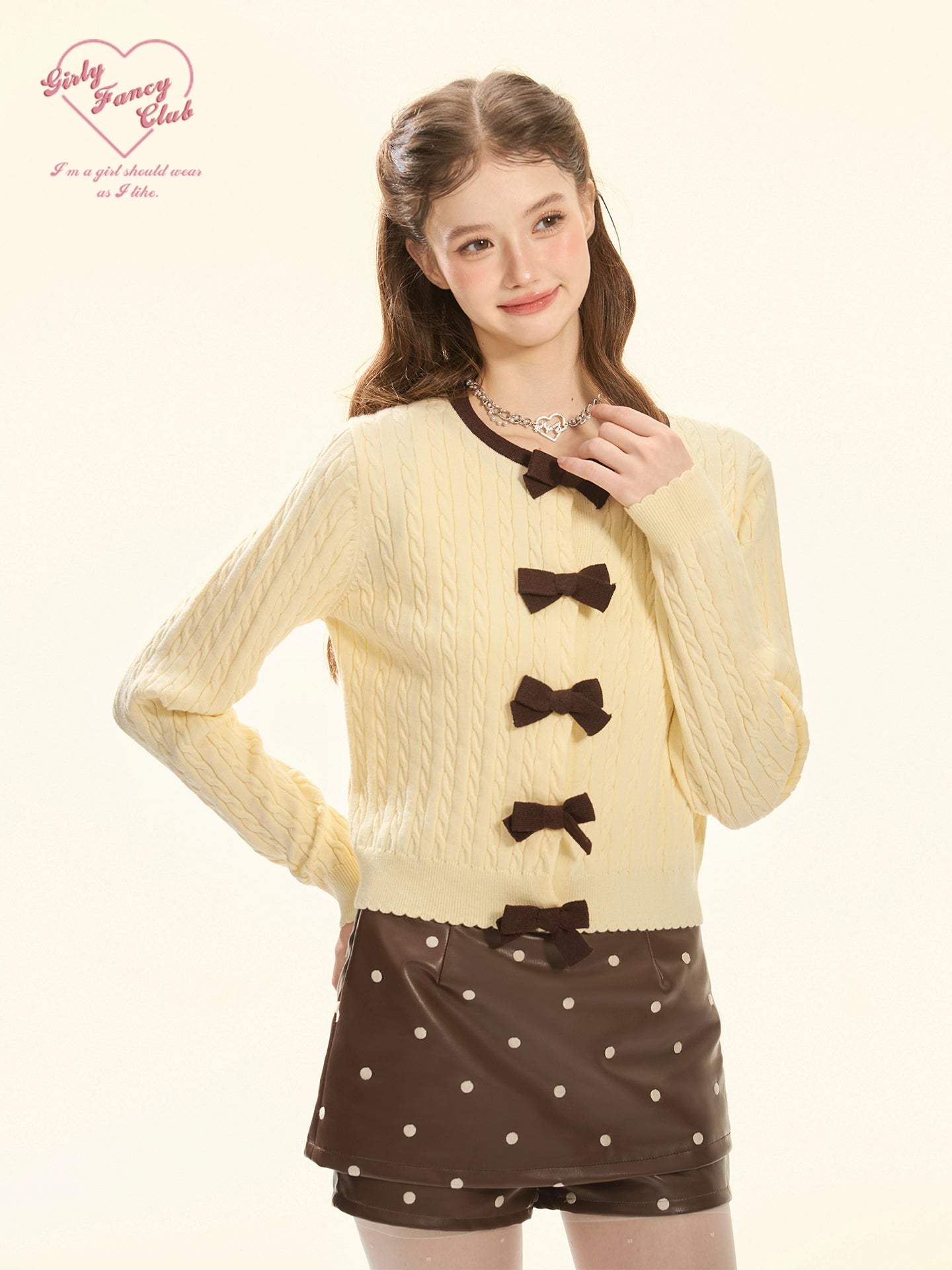 Butter Cream Bow Knit Cardigan & Cami Top Set