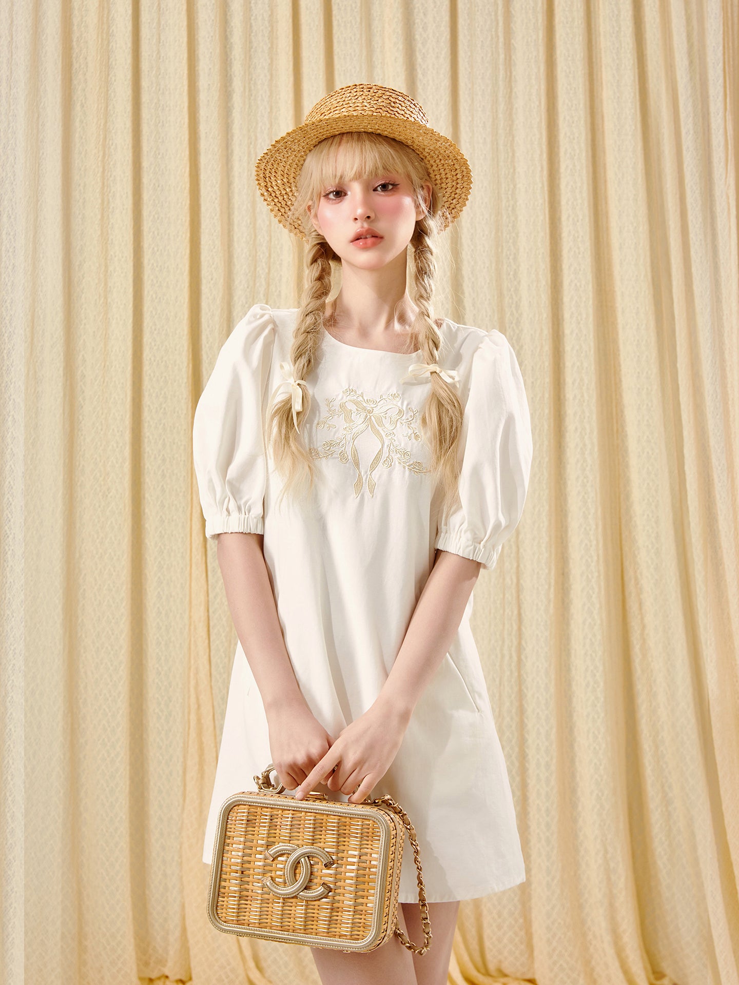 Soft Beige Tencel Cotton Mini Dress