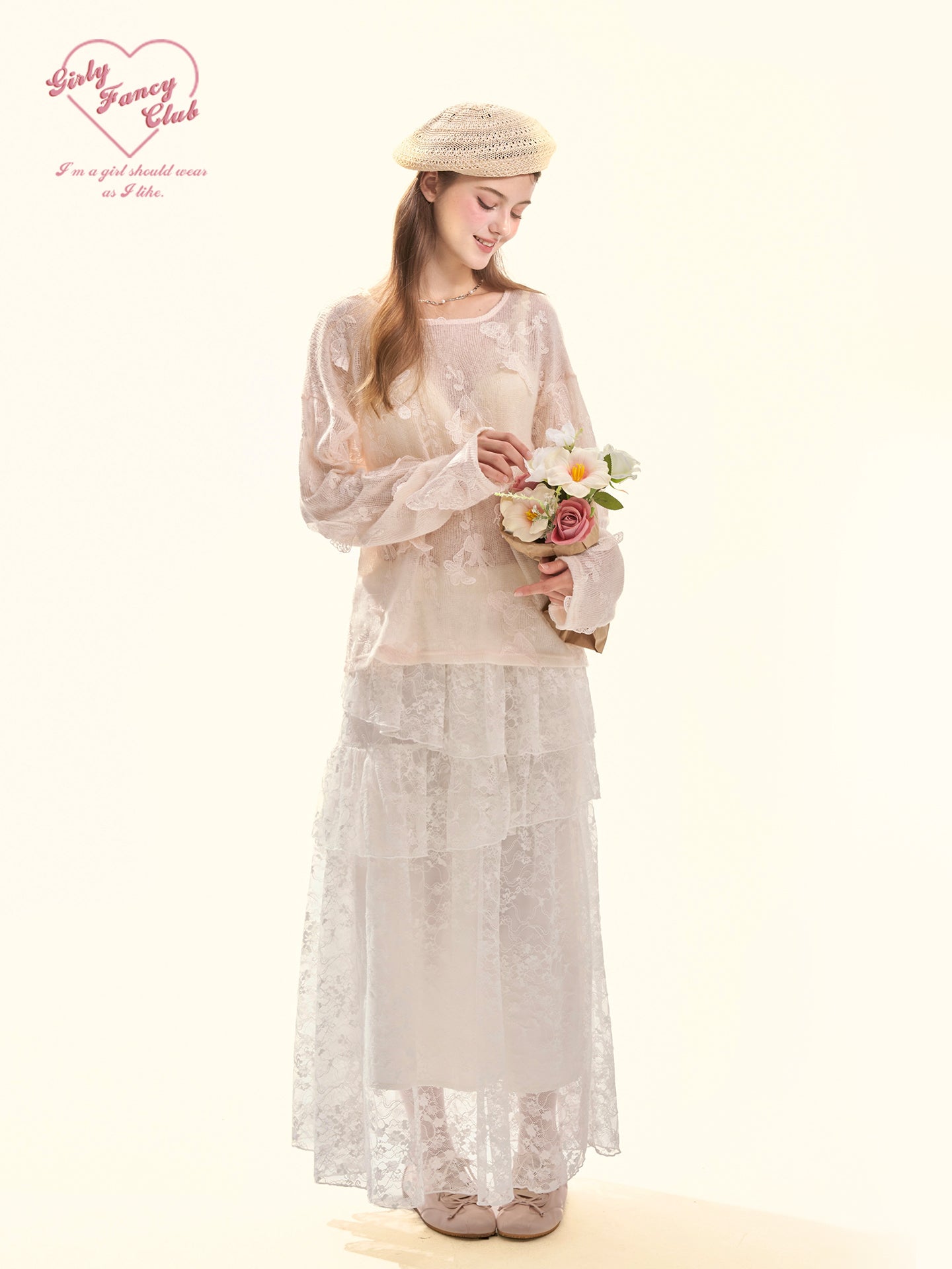 Pure Muse White Tiered Lace Midi Skirt