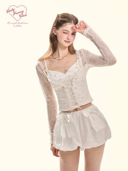 Cream Cloud Floral Lace Layered Knit Top