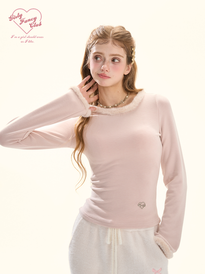 Pink Bow Brushed Knit Long Sleeve Top