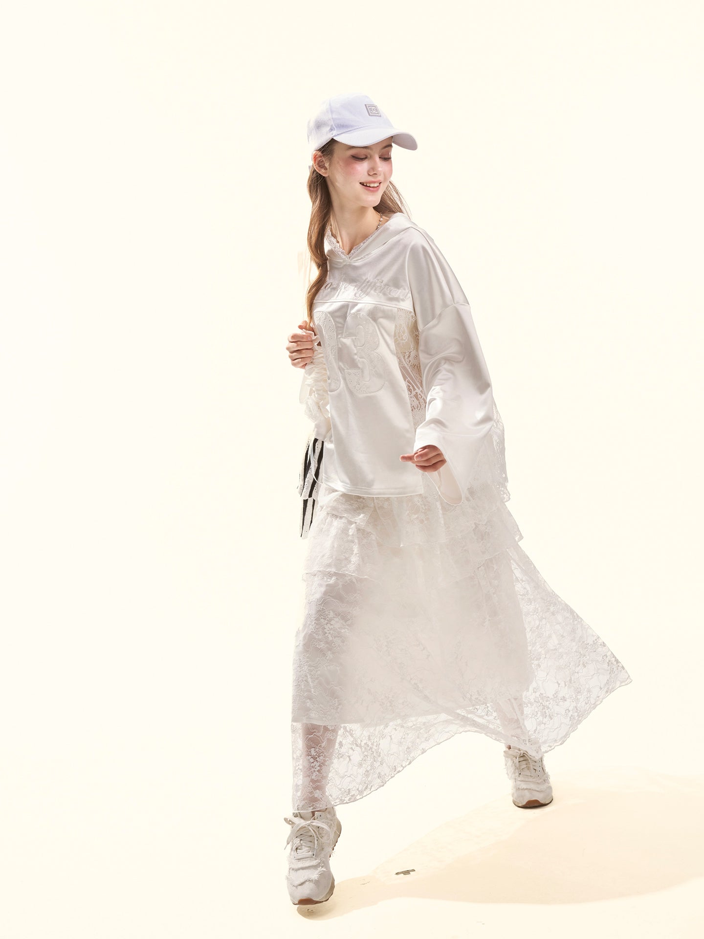 Pure Muse White Tiered Lace Midi Skirt
