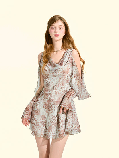 Blue Leopard Print Structured Flowy Dress