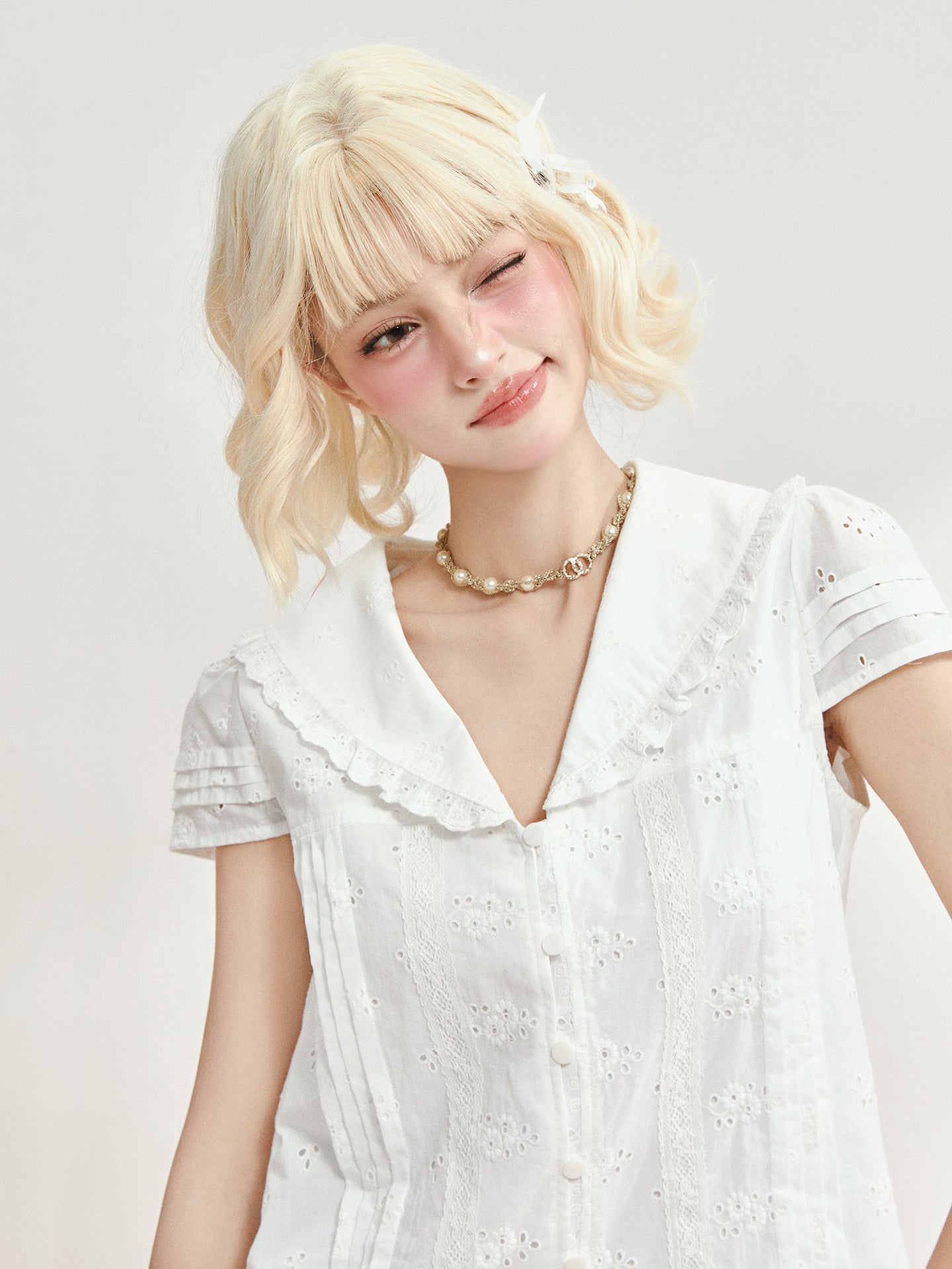White Floral Eyelet Crop Top
