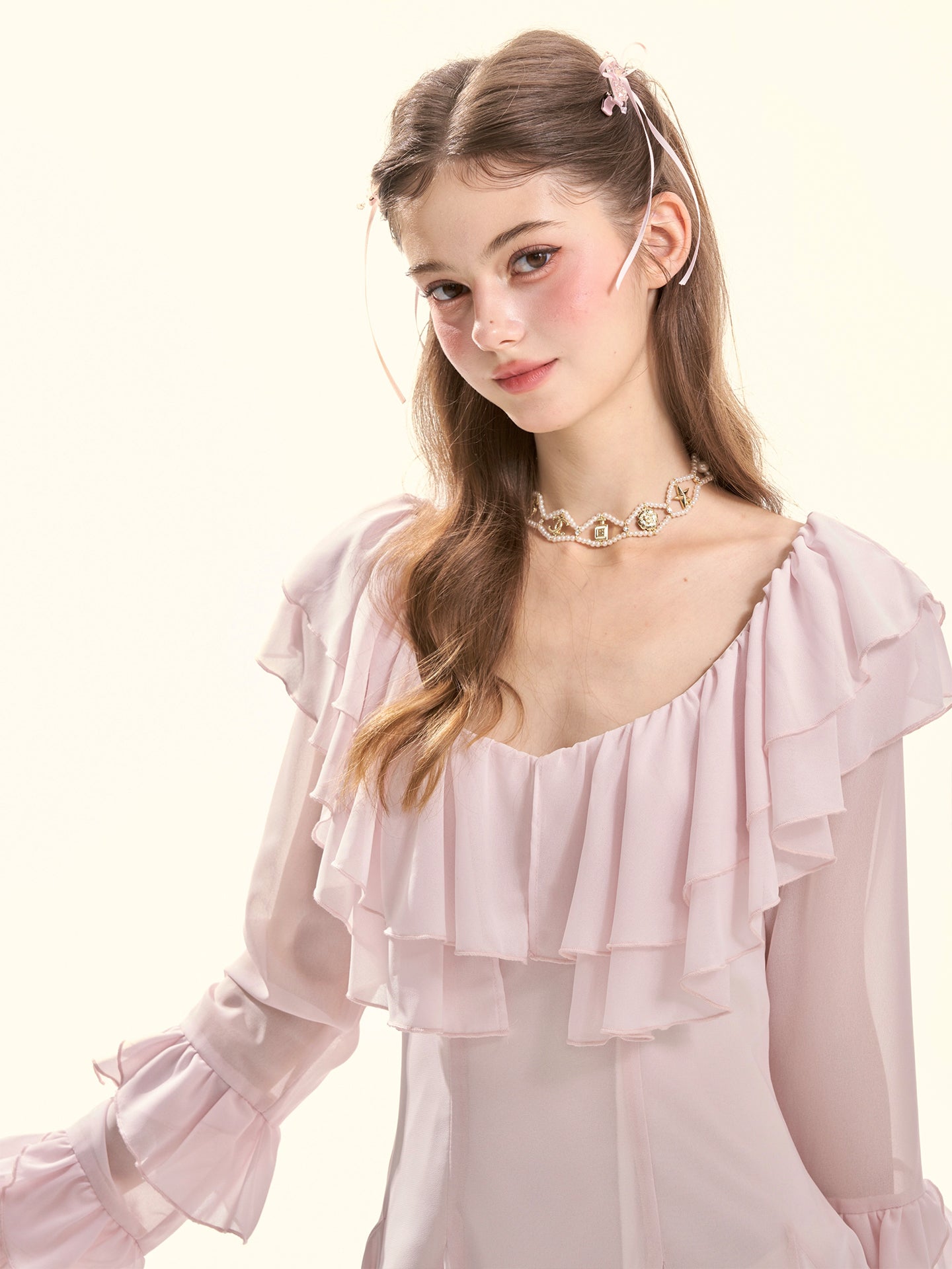 Sakura Lover Pink Ruffle Chiffon Mini Dress