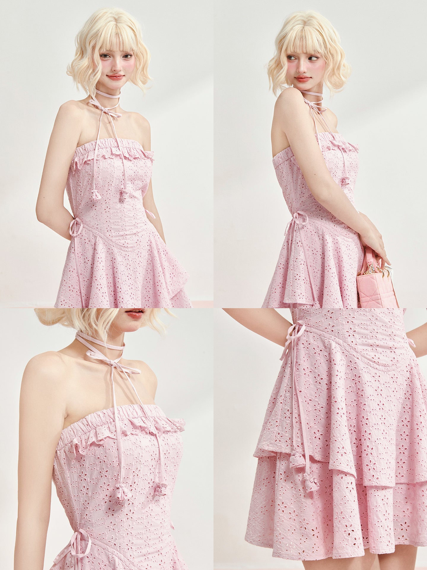 Pink Floral Eyelet Midi Skirt