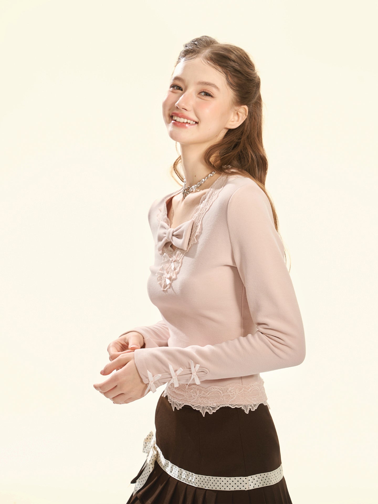 Sakura Lover Peach Pink Lace V-Neck Top