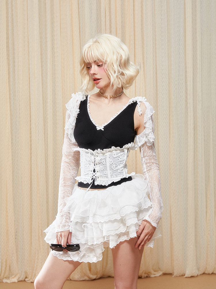 Bow Strap V-Neck Knit Camisole Top