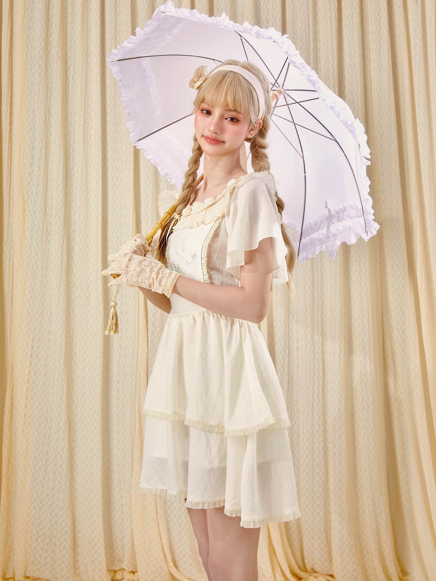 Soft Beige Rayon Blend Mini Dress