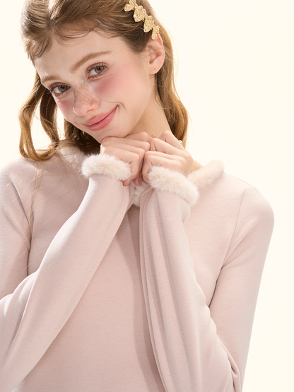 Pink Bow Brushed Knit Long Sleeve Top